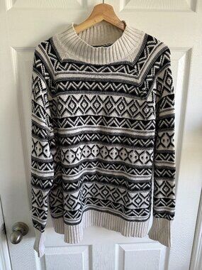 Chaps Women's Black and Cream Turtleneck Knit Sweater Cotton Blend Size X-Large
